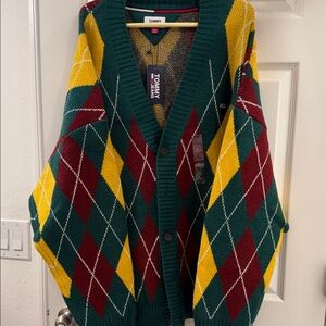 Tommy Hilfiger Men's Cardigan - Green, Yellow, Red Argyle